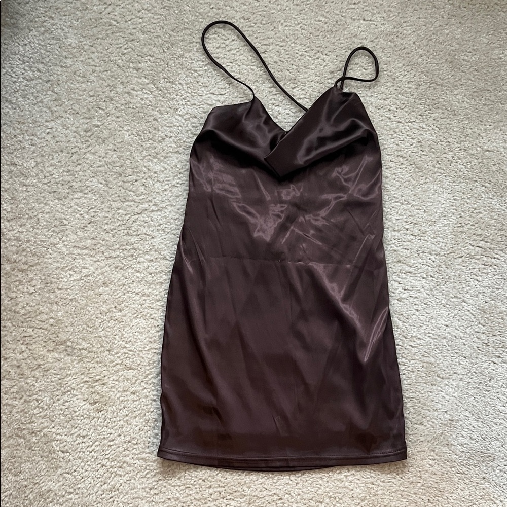Fashion Nova Brown Satin Slip Dress